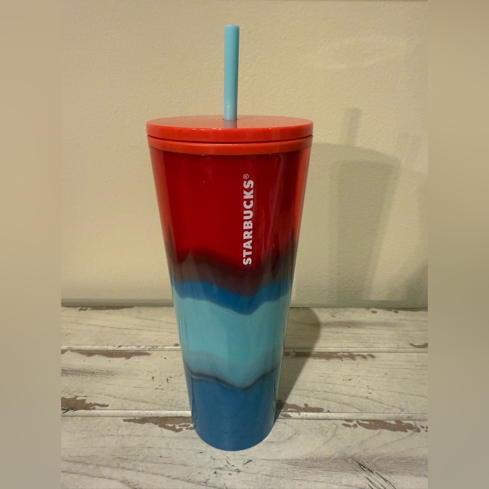 Starbuck Color Wave Trio 24 Oz Summer 2020 Cold Cup Tumbler Red Blue